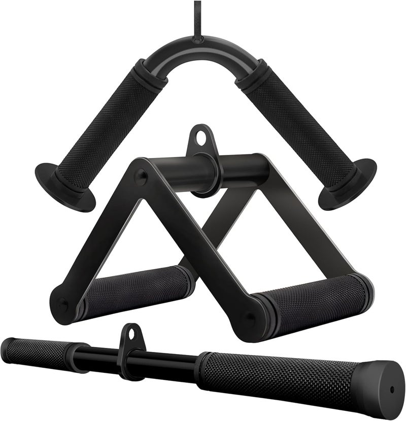Howffite Double D Row Handle Cable Attachment for Weight Workout, Steel with Non-Slip Rubber Grip (Black) - Image 1